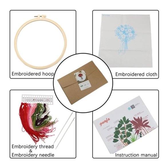 NEW Orange Yellow Flowers Bouquet Embroidery Kit w/Hoop Beginner DIY Crafts - Picture 4 of 5